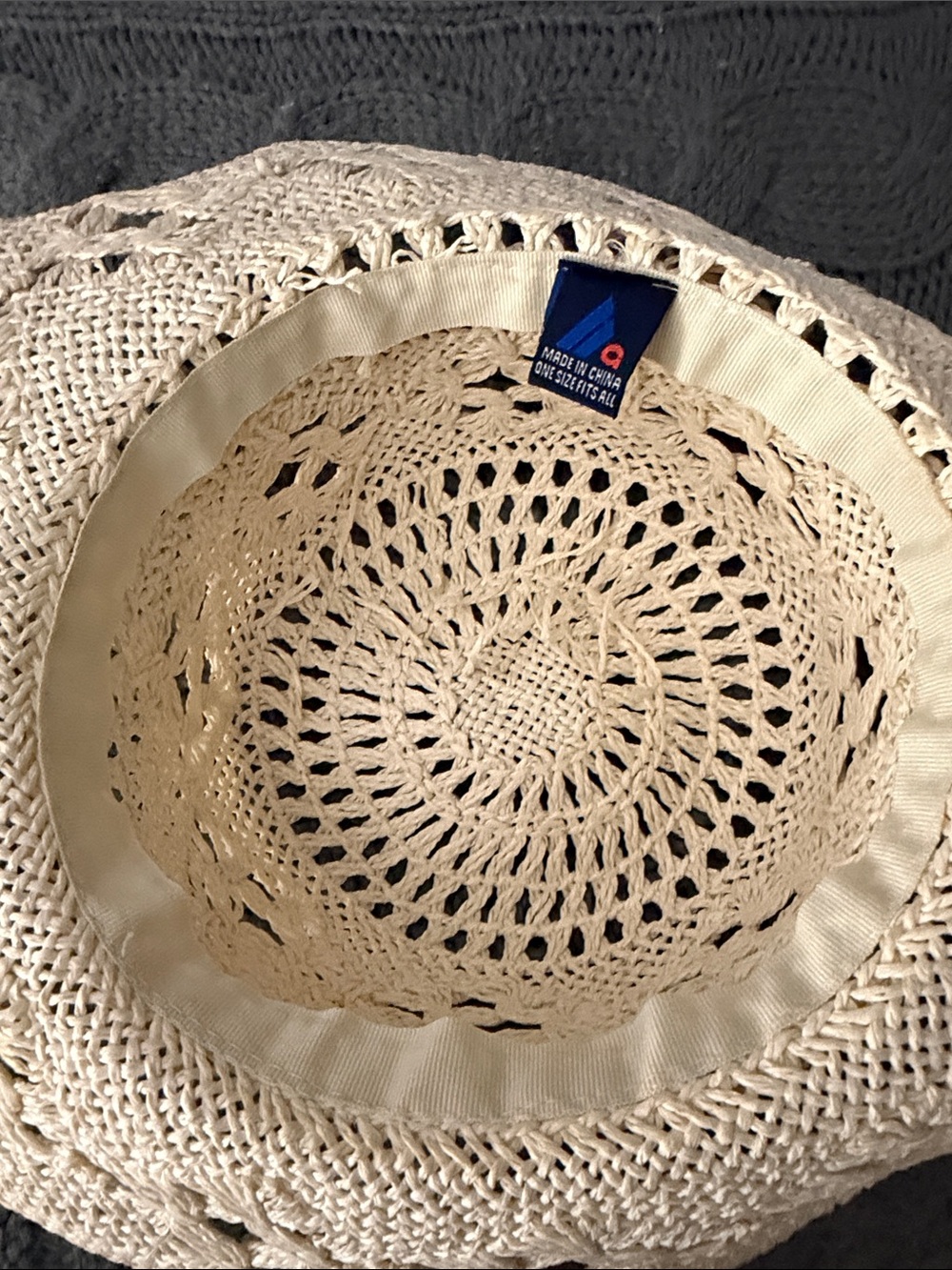 Boho Crochet Sun Hat with Bead Trim - Cream - Picture 3 of 4